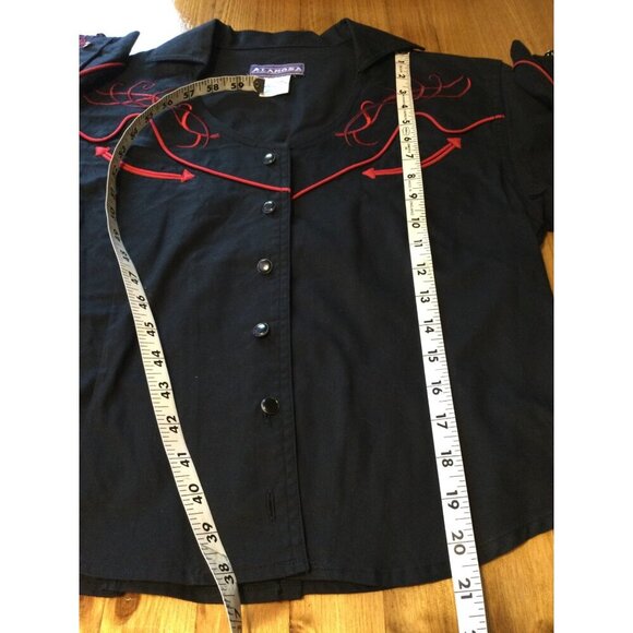 Alamosa Womens Western Blouse Button Front Top Red Embroidery & Piping - Picture 6 of 6